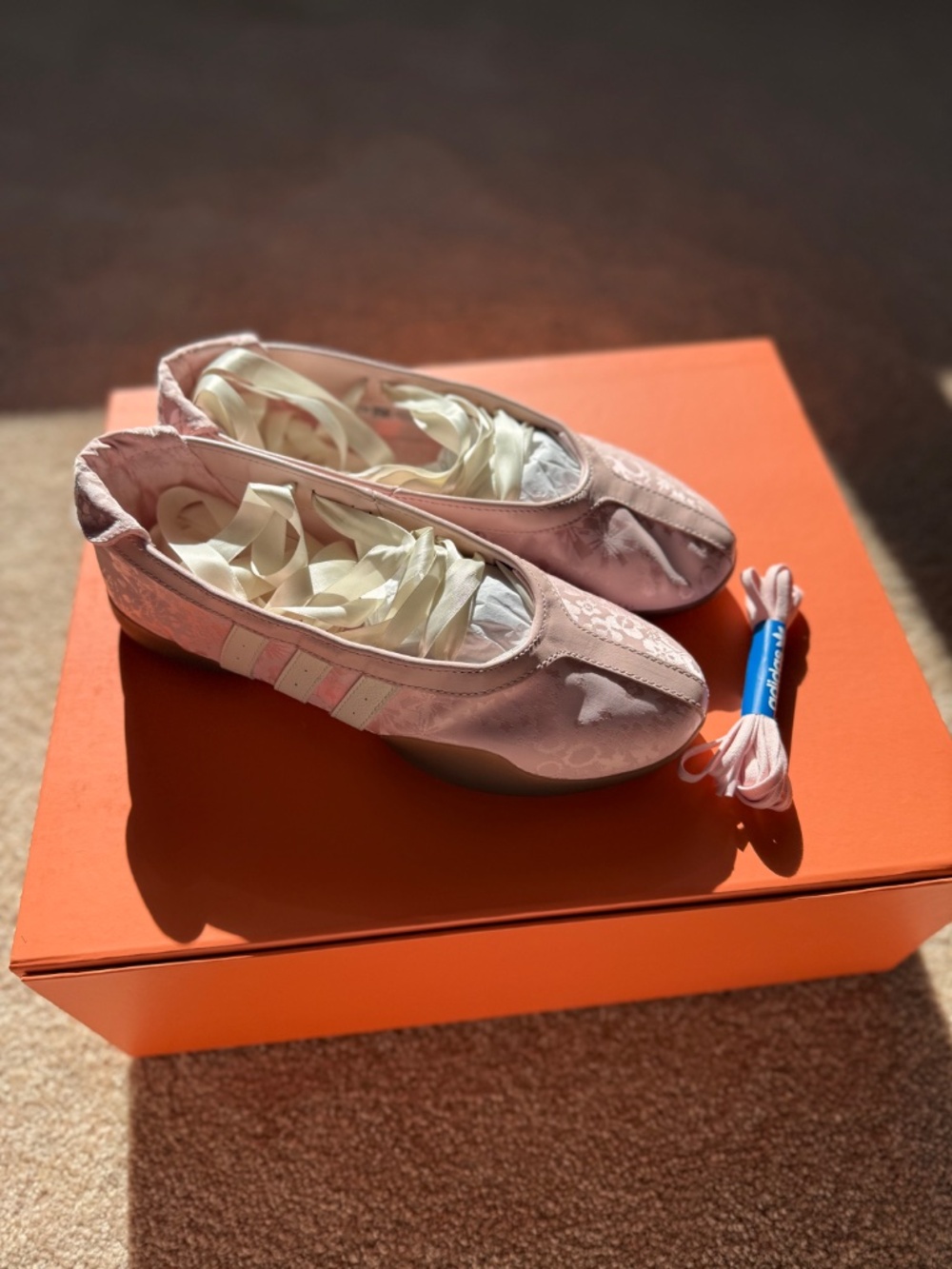 adidas Pink Satin Ballet Flats with Ribbon Laces - Picture 2 of 9